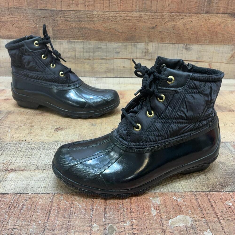 Sperry Rain Boots Womens Size 6.5 37 Black Quilted Ankle Waterproof STS84450